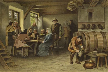 Szene in einer niederländischen Taverne, 14. Jahrhundert